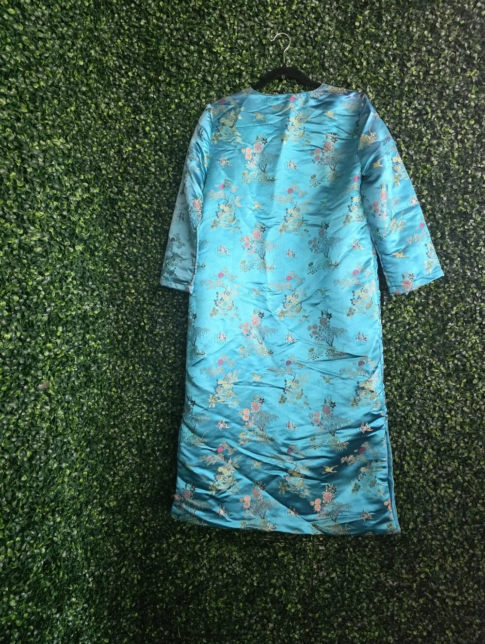 Free People Women's Turquoise Satin Floral Duster Coat Size S